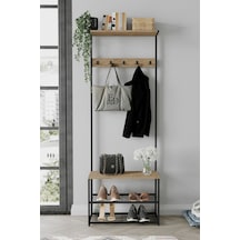 Ruby Vestiyer , Portmanto , Askılık , 3 Raflı Ayakkabılık , Siyah Metal - Atlantik Çam Tabla