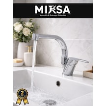 Balıksırtı Borulu Banyo Lavabo Bataryası, Musluğu, Çeşmesi Çift Su Girişli Krom