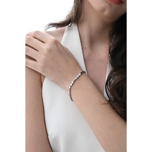 Gümüş Rodyumlu Modern Görünümlü Damla Su Yolu Bileklik Barcode Gümüş