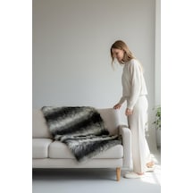Kurt Desenli Uzun Tüylü Peluş Kumaş Dekoratif, Yumuşak Doku 50 150 Cm Siyah Siyah