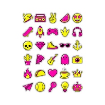 30 Adet Neon Pop Art Şehir İkonları Sticker Seti - Laptop Defter Telefon İçin Çok Renkli