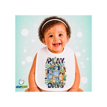 Bluey Play Keten Bebek Mama Önlüğü Yumuşak - Emici - Yıkanabilir - Özel Tasarım P029 Çok Renkli