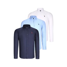 Üçlü Set G725 Dewberry Erkek Gömlek-beyaz-lacivert-mavi Beyaz-lacivert-mavi