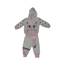 Kız Bebek Alt Üst Takım Gri -pembe Fermuarlı Kapşonlu Gözlü 117 Gri - Pembe