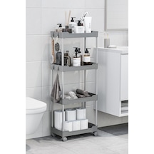 Gri 4 Katlı Tekerlekli Düzenleyici Mutfak Ve Banyo Rafı Vesken