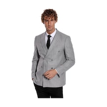 Wessi Kruvaze Slim Fit Çizgili Gri Erkek Ceket 001