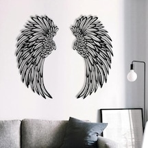 Sones 1 Çift 45 Cm Çift Taraflı Siyah Kazınmış Metal Melek Kanatları Duvara Asılan Dekorasyon Işıksız Diğer