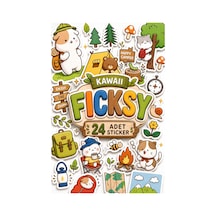 Kawaii Stili Sevimli Hayvanlar Kamp, Macera, Doğa Temalı Sticker Seti - 24 Adet Etiket Çıkartma Diğer