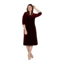 Nidya Moda Büyük Beden Kadın Bordo Inci Işli Abiye Elbise-4072B Bordo