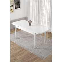 Canisa Concept Canisa Kor Serisi 70x114 Açılabilir Beyaz Mutfak Masası, Yemek Masası Masa Beyaz Ayakları Beyaz