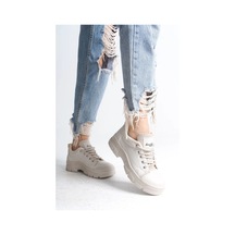Jane Bağcıklı Ortopedik Taban Kadın Sneaker Spor Ayakkabı Ckt - Krem Krem