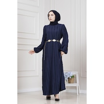 Fırfır Detaylı Rüya Elbise-lacivert-5472 Lacivert