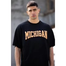 Suma Unisex Bisiklet Yaka Baskılı Oversize T-shirt Siyah L Beden
