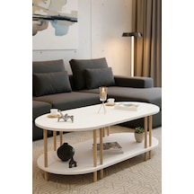 Çevir Kur 3'ü 1 Arada 2 Raflı Orta Sehpa Ve Dekoratif Yan Sehpa Gazetelikli Meşe