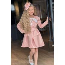 Riccotarz Kız Çocuk Kare Yaka Göğsü Pano Çiçek Asimetrik Kesim Pembe Elbise Pembe