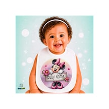 Kişiye Özel Minnie Mouse Keten Bebek Mama Önlüğü Yumuşak - Emici - Yıkanabilir - Özel Tasarım P091 Çok Renkli