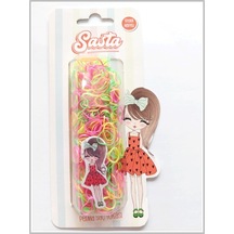 Sasta Lastik Saç Tokası Karışık Renk + Sticker Çok Renkli