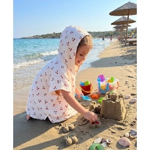 Müslin Pamuk Kapüşonlu Çocuk Bebek Panço Plaj Havuz Deniz 2-4 Yaş Desenli
