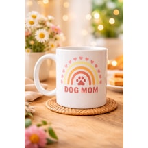 Dog Mom Baskılı Porselen Kupa Model 186 Köpek Annesi Temalı Sevimli Kahve Kupası Köpek Severlere Hediye Sevimli Pati Ve Gökkuşağı Tasarımlı Kupa Diğer