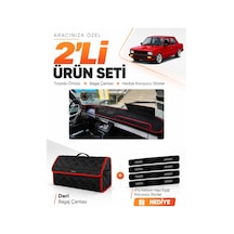 Tofaş Serçe 1984-1995 Uyumlu Torpido Örtüsü + Deri Bagaj Çantası + Sticker Seti - Siyah Kırmızı