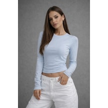 Wild Bee Kadın Bebe Mavi Bisiklet Yaka Uzun Kollu Basic Bluz