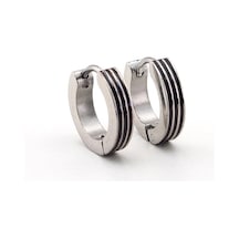 Siyah Renk Üç Çizgili Paslanmaz Çelik Erkek Halka Küpe E663 Siyah