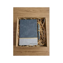 Kişiye Özel Ajanda Set Vıp Defter & Kalem Set - Gri Gri