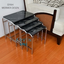 Renk Renk Mermer Desenli Parlak Mikelaj Ayaklı 4'Lü Zigon Sehpa (467864165)