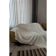 Sofline Kadife Şönil Koltuk Örtüsü, Kaymaz Kanepe Örtüsü, Koltuk Şalı 180 X 220cm Krem