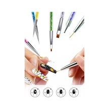 5 Adet Nail Art Fırça Seti Fırçalı Tırnak Süsleme Desen Seti Dot Kalemi Tırnak Boyama Çok Renkli