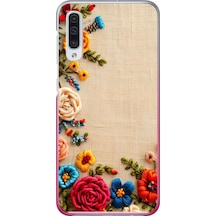 Samsung Galaxy A50 Uyumlu İşlemeli İğne Oyası Baskılı Silikon Kılıf Renkli