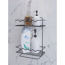 Suntel Dalga Desen 2 Katlı Düz Banyo Rafı Screw İt Modern Tasarım Paslanmaya Ultra Dayanıklı Siyah