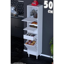 Irmak 50 Cm Sepetli Çok Amaçlı Üst Çift Kapaklı 2 Çekmeceli Mutfak Kiler Banyo Dolabı 50x181x32 Cm Beyaz