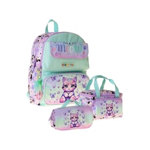 Kaukko Kids Meow Yeşil - Mor Renk Kız Çocuk Üçlü İlkokul Okul Çantası Seti/takımı - Setkk-l5288a Çok Renkli