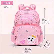 Honeybeeshop Sevimli Çizgi Film Kedi Desenli Pembe Küçük İlkokul Çantası 1-6 Sınıflar İçin Kız Ve Çocuk Ultra Hafif Büyük Kapasiteli Pembe