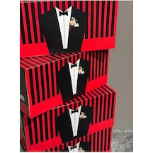 Kolix Smokin Desenli Kutu Nikah & Düğün 5 Li Hediye Gelin Kutusu Damat Kutusu Söz Kutusu 5 Adet