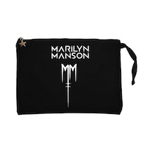 Marilyn Manson Logo Siyah Clutch Astarlı Cüzdan / El Çantası Siyah
