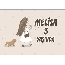 Kahve İçen Kız Kedi Temalı Doğum Günü Afişi 35x50 Cm