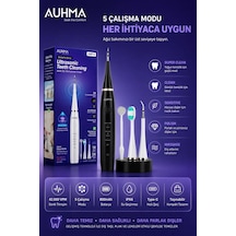 Ultrasonic Şarjlı Elektrikli Akıllı Diş Temizleme Cihazı Beyazlatıcı 5 Mod 3+1 Başlık Siyah