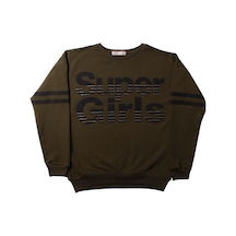 Toontoy Kız Çocuk Sweatshirt Super Girls Baskı Ve Taş Haki