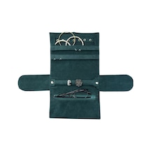 Kadife Takı Ve Mücevher Seyahat Rulo Düzenleyicisi Yeşil 35x20 Cm Yeşil