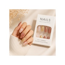 Zelüx - Gold Simli Pudra Tonlu - 24 Adet Yapıştırma Tırnak Sanatı Seti Nail Art