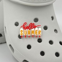 Crocs Terlik Süsü Ve Aksesuarı , Çanta Süsü Jibbitz 3d Hello Summer 05 Logo Aksesuar Beyaz-hardal-kırmızı-şeffaf