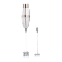 Dancemonkey 2 Adet Elektrikli Süt Köpürtücü Paslanmaz Çelik Mikser, Silikon Kapaklı Beyaz