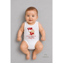 Babyden's %100 Pamuk Milli Takım Taraftar Bebek Body Yenidoğan Çıtçıtlı Unisex Kolsuz Badi Türk Bayraklı Zıbın Beyaz