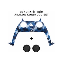 Ps5 Dekoratif Trim Analog Koruyucu Silikon Kılıf Set Playstation 5 Dualsense Renkli Ön Şerit Aksesuar Kamuflaj Mavi 3 Adet