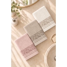 Botanical Garden Yaprak Desenli El Yüz Havlusu 50x90 Cm 3 Lü Set %100 Pamuk - Rose Cream Çok Renkli