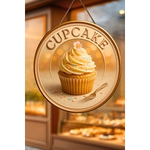Cupcake Muffin Temalı İpli Ahşap Kapı Duvar Süsü, Pastane, Tatlı Dükkanı, Cafe Tablo Dekoru