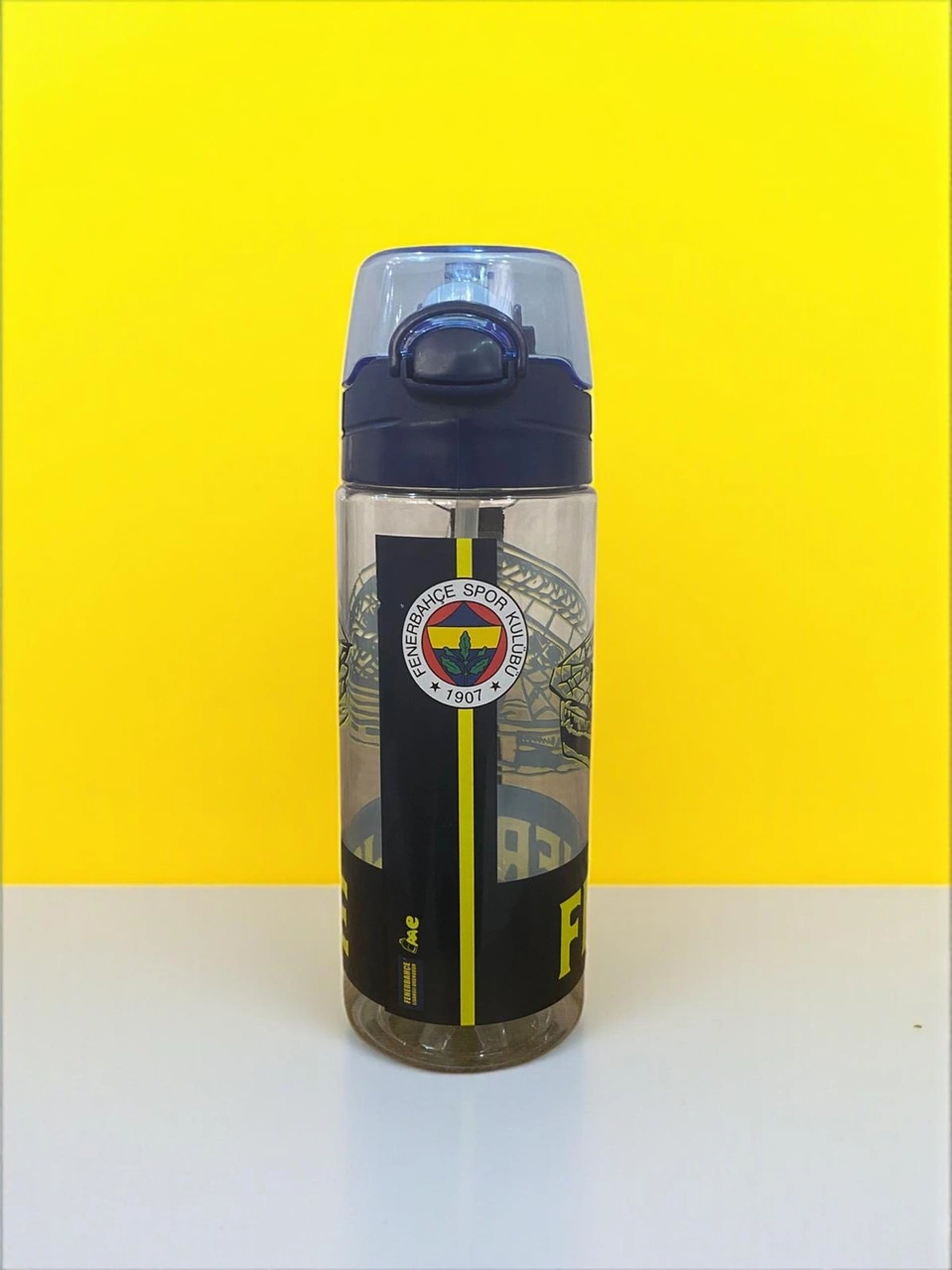 Fenerbahçe Taraftar Şeffaf Stad Figürlü 500 Ml Pipetli Suluk Matara Lacivert