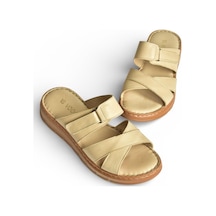 Fox Shoes Y555532503 Bej Hakiki Deri Kadın Terlik Bej